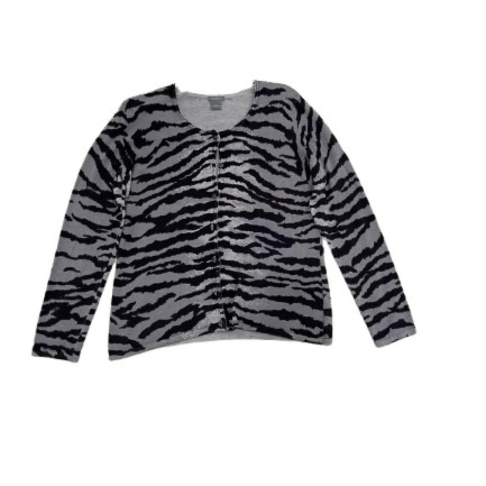 Ann Taylor Petite Black & Grey Zebra Print Cardigan - EUC